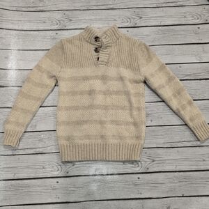 Cat & Jack Beige Stripe Sweater with Button Collar Boys Size M